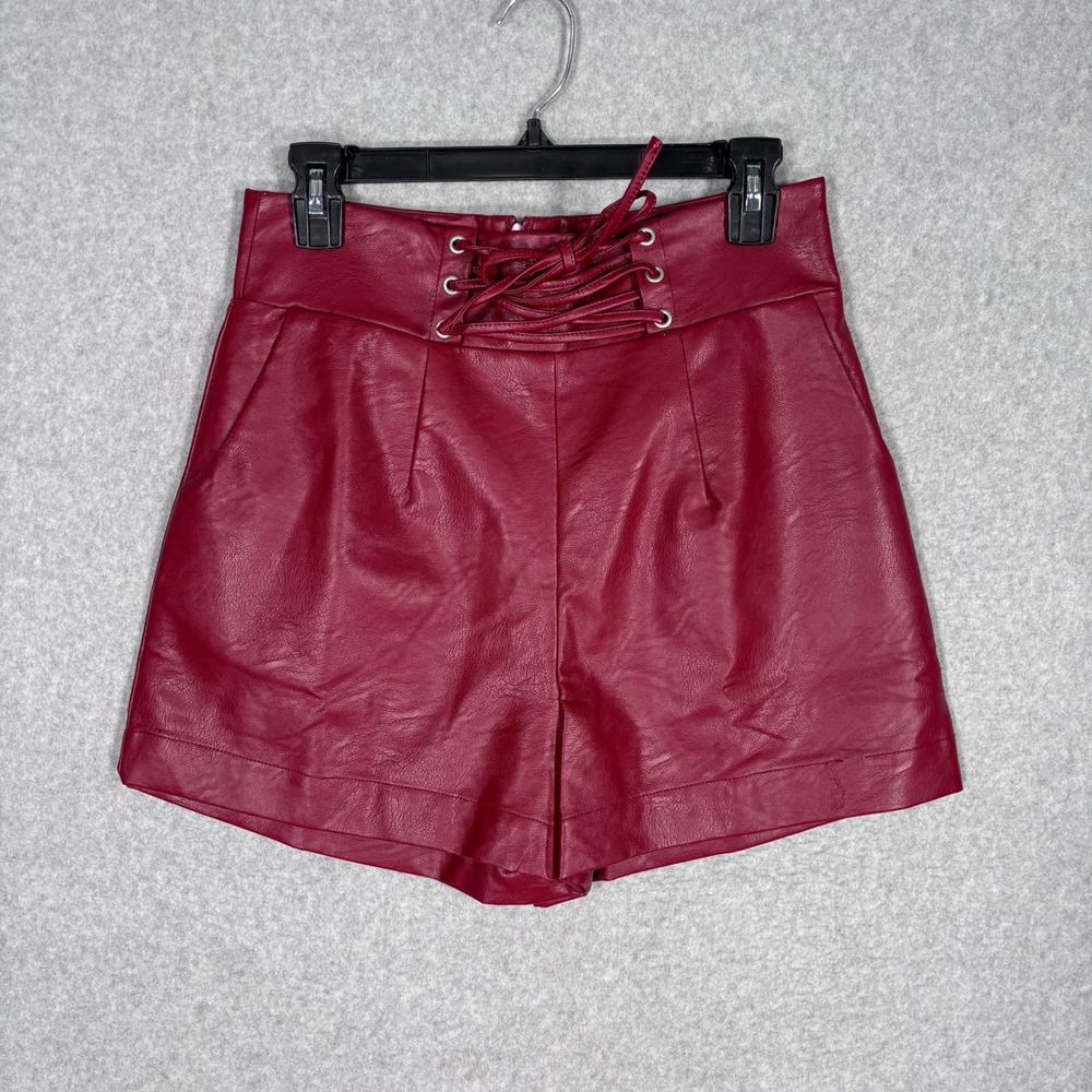 NEW Umgee Faux Leather Lace Up Shorts Small Burgundy Rave Festival Blood Red